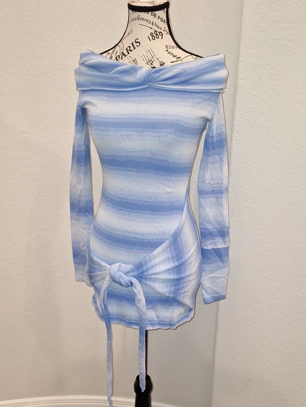 Peppermayo Gomez Bardot Knit off the shoulder Mini Dress Cerulean Blue XS / S